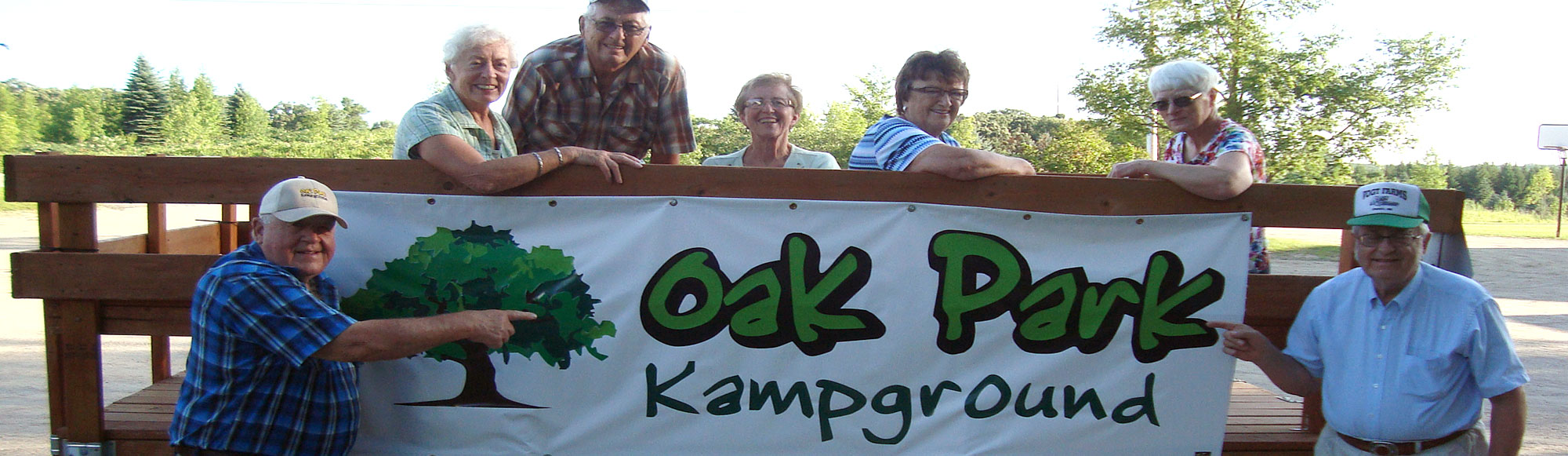 Senior campers enjoying a ride in the Oak Park Kampground hay wagon